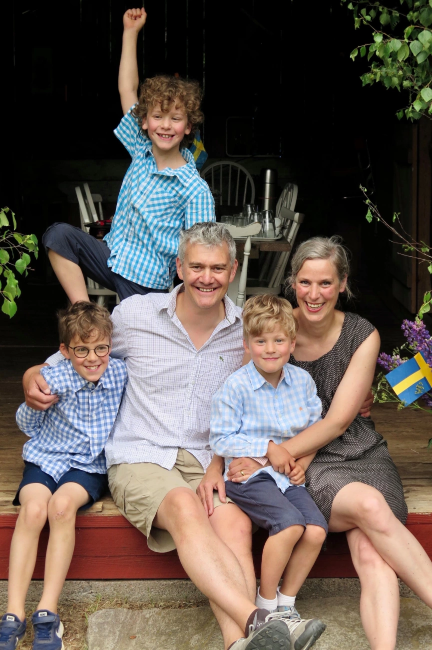 Family by a doorstep